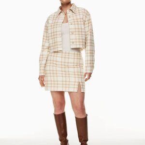Aritzia Wilfred Little Cropped Plaid Cream Beige/White Jacket
